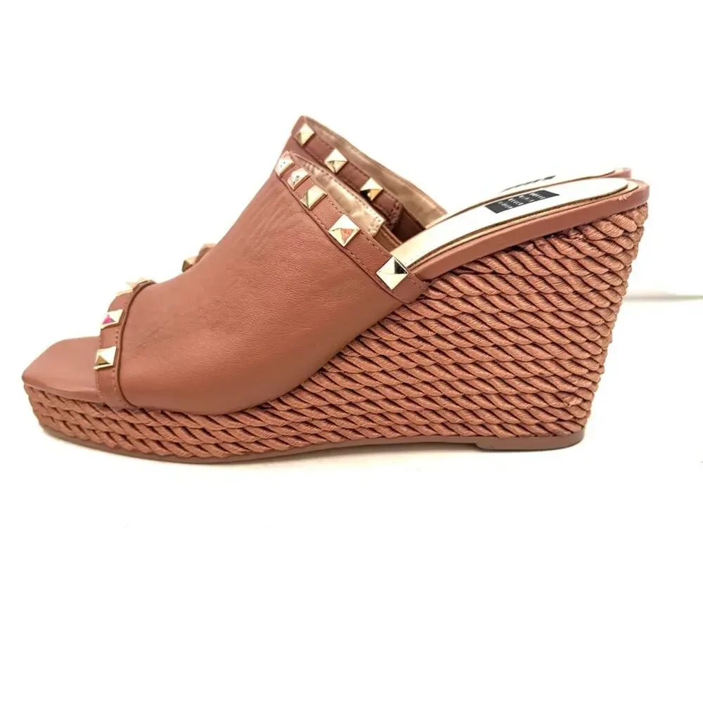 White House Black Market Brown Slip On Studded Wedges Size 11